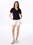 Siyah Kadın Relaxed Düz Polo T-Shirt J5SL-TST7070