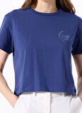 Jeep Bisiklet Yaka Baskılı Lacivert Kadın T-Shirt J5SL-TST7886