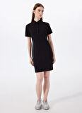 Jeep Polo Yaka Düz Siyah Mini Kadın Elbise J5SL-ELB7100