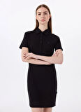 Jeep Polo Yaka Düz Siyah Mini Kadın Elbise J5SL-ELB7100