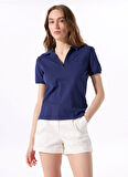 Lacivert Kadın Relaxed Düz Polo T-Shirt J5SL-TST7070