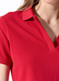 Kırmızı Kadın Relaxed Düz Polo T-Shirt J5SL-TST7070