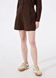Kahve Kadın Lastikli %100 Keten Şort J5SL-SHT7109