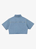 Fabrika Crop Gömlek Yaka Taşlı Açık İndigo Kadın Denim Gömlek F5SL-GML0167