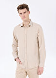 Fabrika Comfort Regular Fit Gömlek Yaka Armürlü Bej Erkek Gömlek FC5SM-CKT 2526