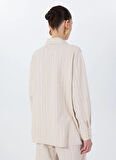 Fabrika Loose Fit Gömlek Yaka Çizgili Bej Kadın Gömlek F5SL-GML0026