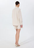 Fabrika Loose Fit Gömlek Yaka Çizgili Bej Kadın Gömlek F5SL-GML0026