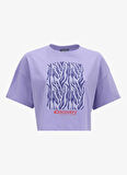 Discovery Expedition D5SL-TST3641 Lila Bisiklet Yaka Crop Baskılı Kadın T-Shirt