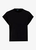 D5SL-TST3599 Siyah Bisiklet Yaka Rahat Kalıp Düz Kadın T-Shirt