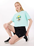 Discovery Expedition D5SL-TST3643 Mint Bisiklet Yaka Crop Baskılı Kadın T-Shirt