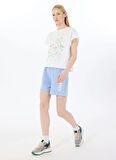 Discovery Expedition D5SL-TST3504 Beyaz Bisiklet Yaka Relaxed Baskılı Kadın T-Shirt
