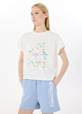 Discovery Expedition D5SL-TST3504 Beyaz Bisiklet Yaka Relaxed Baskılı Kadın T-Shirt