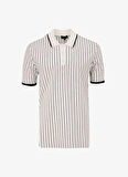 Fabrika Polo Yaka Basic Çizgili Beyaz Erkek Kazak F5SM-KZK 2074