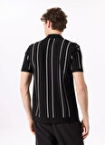 Siyah Erkek Polo Yaka Relaxed Çizgili Kazak F5SM-KZK 2072