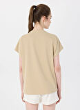 Discovery Expedition D5SL-TST3544 Bej V Yaka Relaxed Düz Kadın T-Shirt
