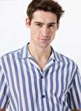 Mustang Relaxed Mavi - Beyaz Çizgili Erkek Gömlek M5SM-GML1053