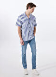 Mustang Relaxed Mavi - Beyaz Çizgili Erkek Gömlek M5SM-GML1053