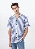 Mustang Relaxed Mavi - Beyaz Çizgili Erkek Gömlek M5SM-GML1053