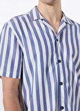 Mustang Relaxed Mavi - Beyaz Çizgili Erkek Gömlek M5SM-GML1053