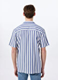 Mustang Relaxed Mavi - Beyaz Çizgili Erkek Gömlek M5SM-GML1053