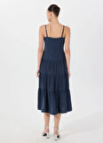 Lacivert Kadın V Yaka Askılı Uzun Elbise M5SL-ELB1623