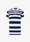 Mustang Çizgili Lacivert - Beyaz Erkek Polo T-Shirt M5SM-TST1342