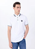 Mustang Nakışlı Beyaz Erkek Polo T-Shirt M5SM-TST1356