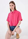 Mustang Normal Gömlek Yaka Düz Pembe Kadın Gömlek M5SL-GML1297