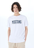 Mustang Bisiklet Yaka Baskılı Beyaz Erkek T-Shirt M5SM-TST1291