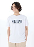 Mustang Bisiklet Yaka Baskılı Beyaz Erkek T-Shirt M5SM-TST1291