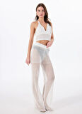 Beyaz Kadın Normal Plaj Pantolonu F5SL-PNT0296
