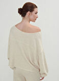 Ekru Kadın Kayık Yaka Crop Sweatshirt ITO03AE25_ECRU MELANGE