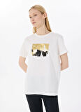 Limon Yuvarlak Yaka Baskılı Ekru Kadın T-Shirt LGSL-TST5820