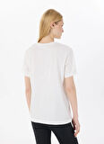 Limon Yuvarlak Yaka Baskılı Ekru Kadın T-Shirt LGSL-TST5820