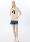 Limon Yuvarlak Yaka Baskılı Bej Kadın T-Shirt L5SL-TST5817