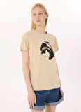 Limon Yuvarlak Yaka Baskılı Bej Kadın T-Shirt L5SL-TST5817