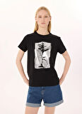 Limon Yuvarlak Yaka Baskılı Siyah Kadın T-Shirt L5SL-TST5816