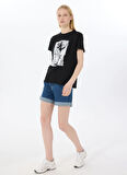 Limon Yuvarlak Yaka Baskılı Siyah Kadın T-Shirt L5SL-TST5816