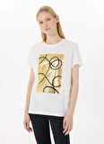 Limon Yuvarlak Yaka Baskılı Ekru Kadın T-Shirt L5SL-TST5811