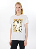 Limon Yuvarlak Yaka Baskılı Ekru Kadın T-Shirt L5SL-TST5811