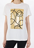 Limon Yuvarlak Yaka Baskılı Ekru Kadın T-Shirt L5SL-TST5811