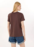 Limon Yuvarlak Yaka Baskılı Kahve Kadın T-Shirt L5SL-TST5814