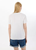 Limon Yuvarlak Yaka Baskılı Ekru Kadın T-Shirt L5SL-TST5810