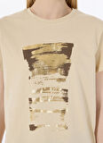 Limon Yuvarlak Yaka Baskılı Bej Kadın T-Shirt L5SL-TST5813