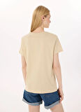 Limon Yuvarlak Yaka Baskılı Bej Kadın T-Shirt L5SL-TST5813