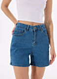 Limon Normal Bel Relaxed Lacivert Kadın Denim Şort L5SL-SRT9047