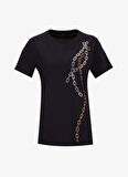 Fabrika Bisiklet Yaka Taşlı Siyah Kadın T-Shirt F5WL-TST0237