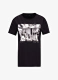Fabrika Bisiklet Yaka Varaklı Siyah Kadın T-Shirt F5WL-TST0238