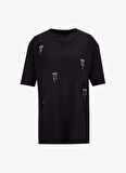 Fabrika Bisiklet Yaka Taşlı Siyah Kadın T-Shirt F5WL-TST0246