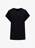 Fabrika Bisiklet Yaka Taşlı Siyah Kadın T-Shirt F5WL-TST0247